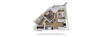 a 1 bedroom floor plan with a bathroom and a living room