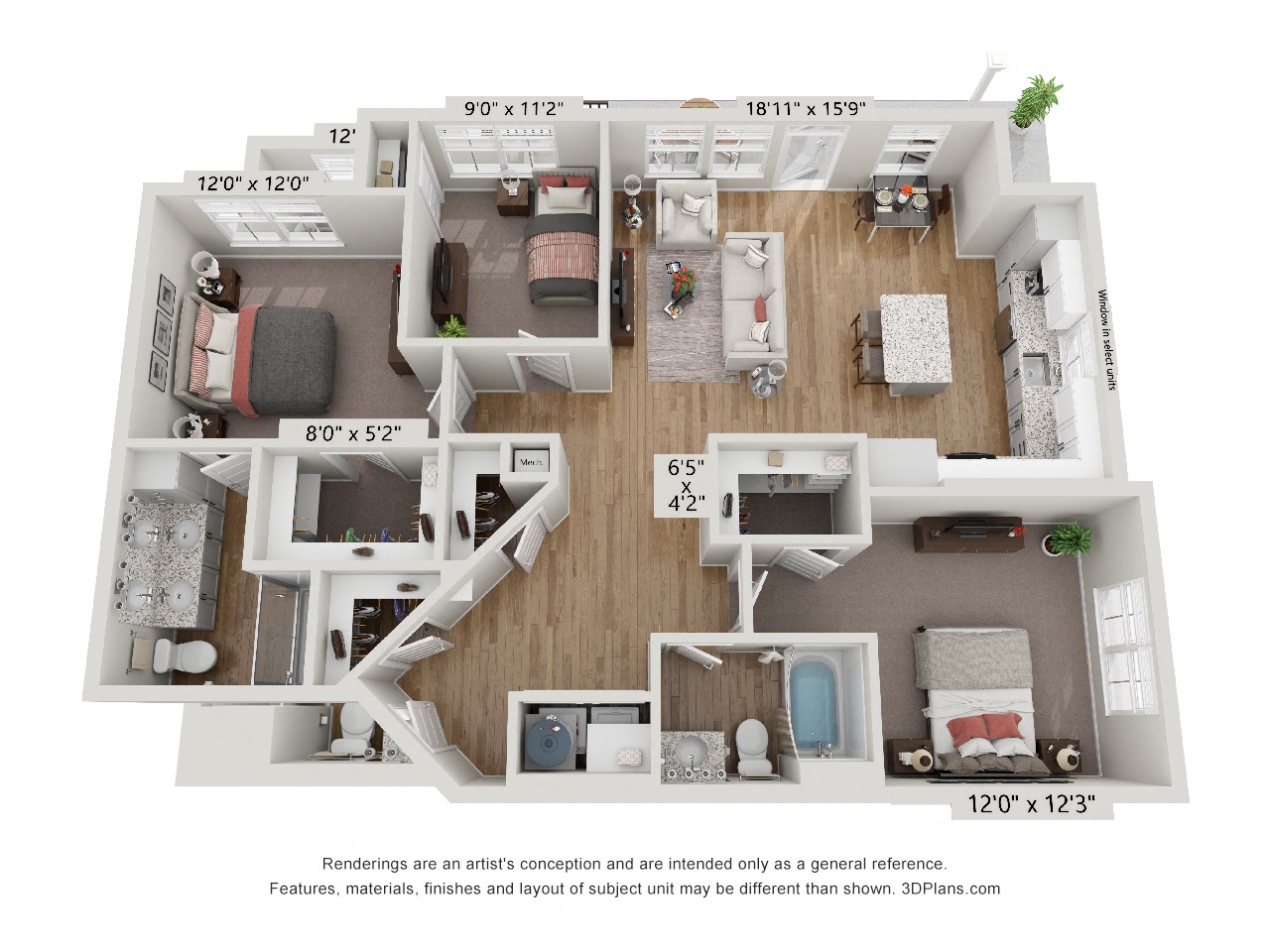 a 3 bedroom floor plan with a bedroom and living room
