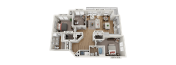 a 3 bedroom floor plan with a bathroom and a living room