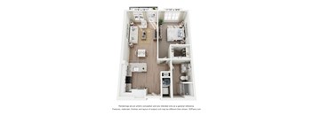 A floor plan of a small apartment with two bedrooms and a living area.