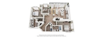 A 3D floor plan of a house with dimensions and a disclaimer.
