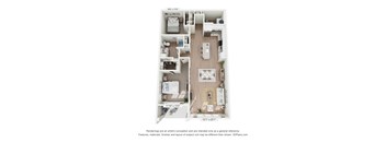 A 3D floor plan of an apartment with dimensions and a disclaimer at the bottom.