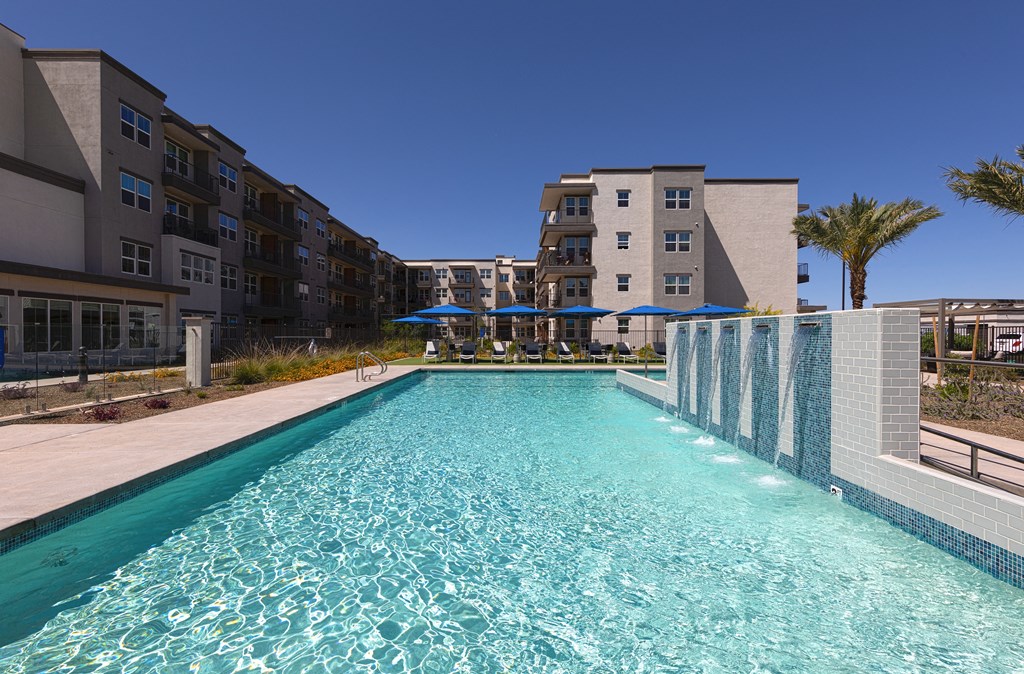 a resort -style pool at a senior apartment community