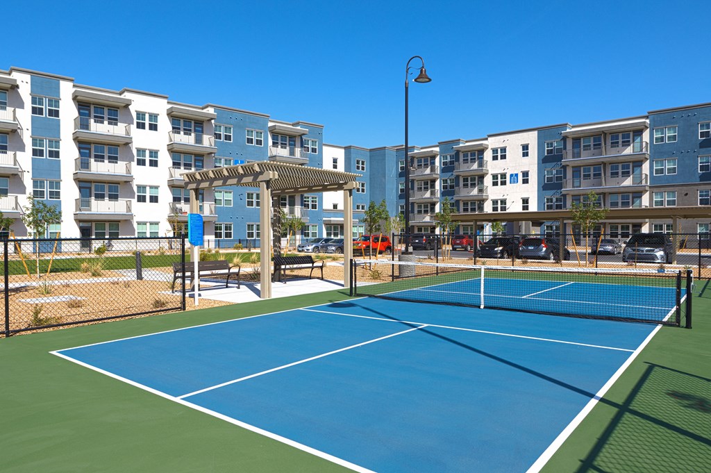 a pickleball court at a senior apartment community