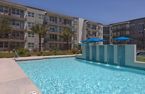 a resort-style pool at a senior apartment community