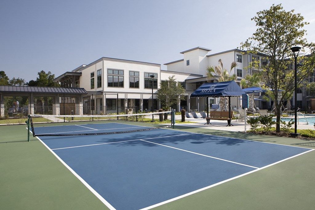 a pickleball court at a senior apartment community
