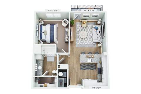 bedroom floor plan an open concept living space with a fireplace and a balcony