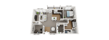 a floor plan of an apartment with a bedroom and study