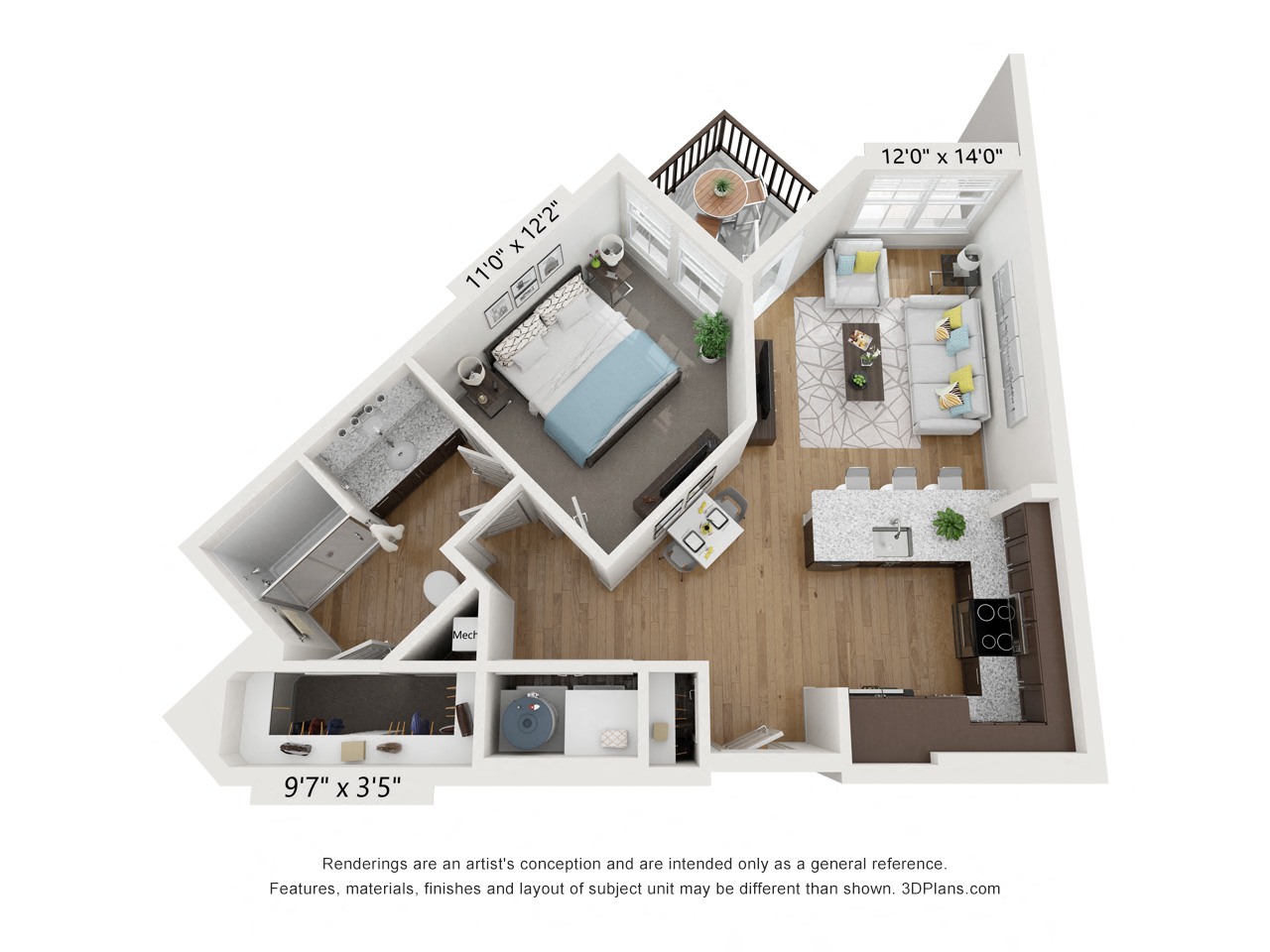 Floor plan image of A2, 1-bedroom apartment