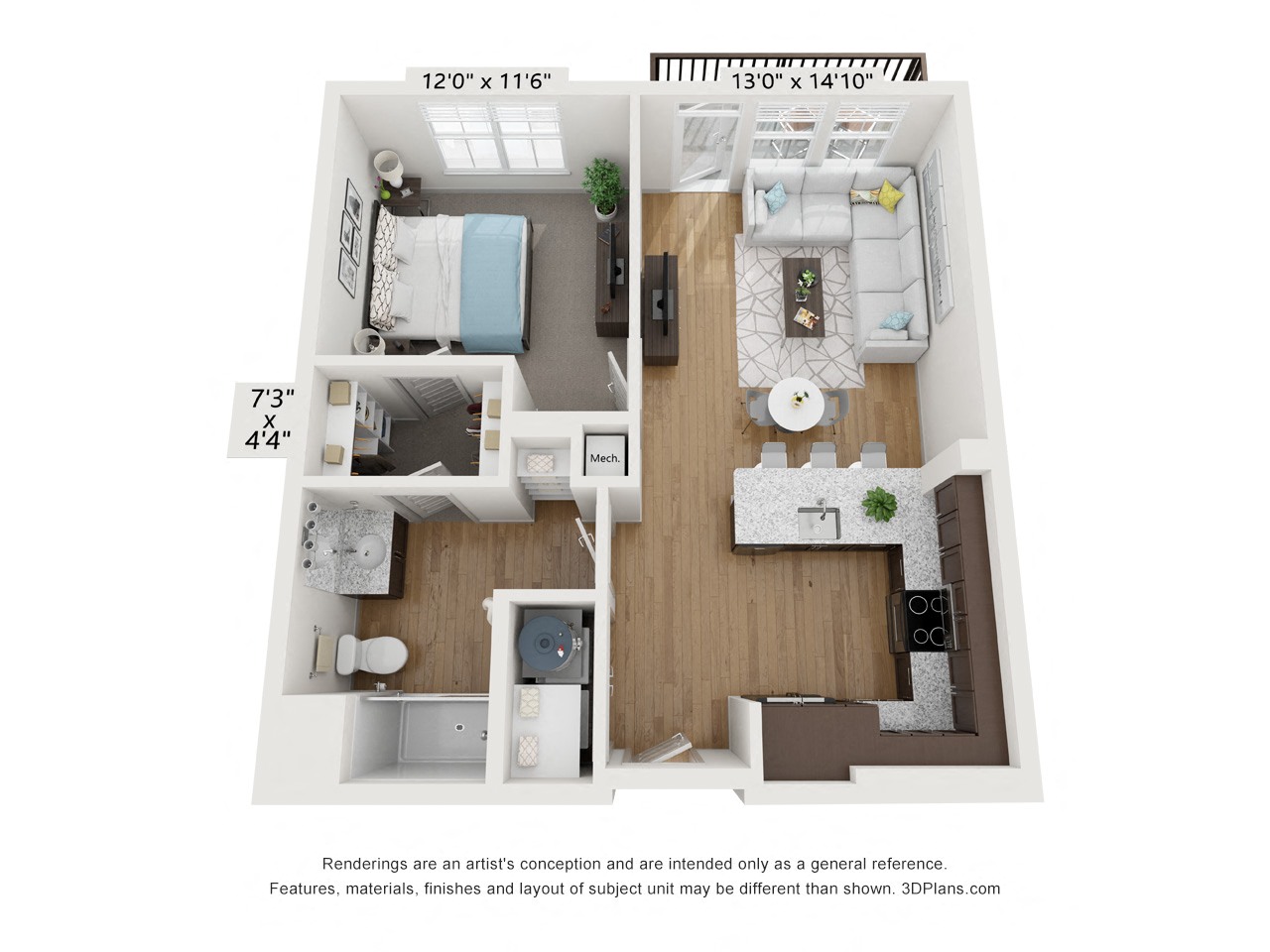 Floor plan image of A3, 1-bedroom apartment