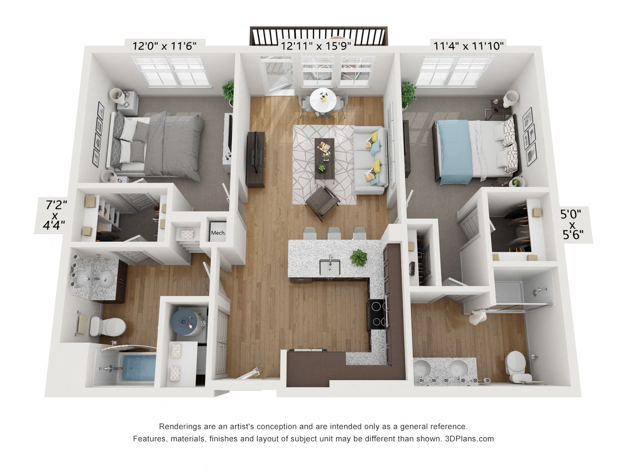 Floor plan image of B2, 2-bedroom apartment