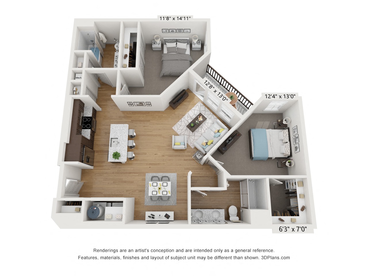 Floor plan image of B3, 2-bedroom apartment
