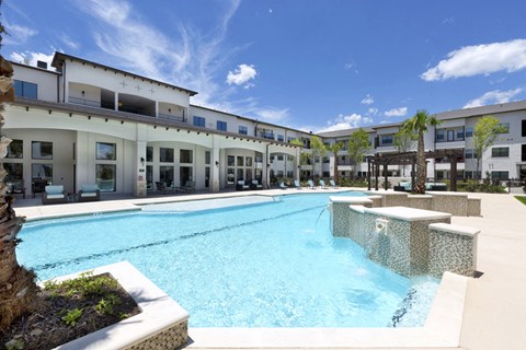 a resort-style pool at a senior apartment community