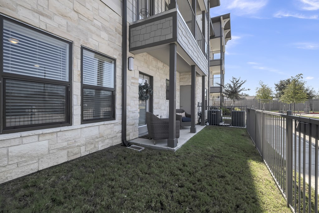 a private patio at a senior apartment community