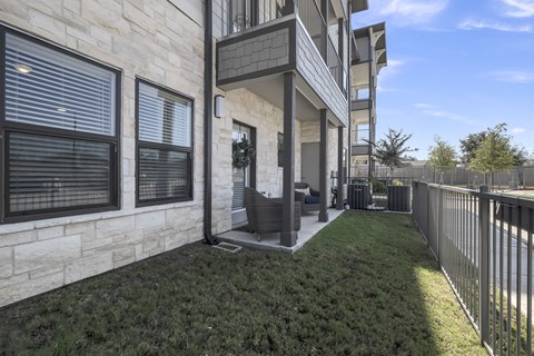 a private patio at a senior apartment community