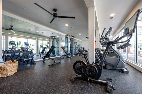 Fitness center with cardio and strength training equipment2 at The Teale Golden Gate Apartments, Naples