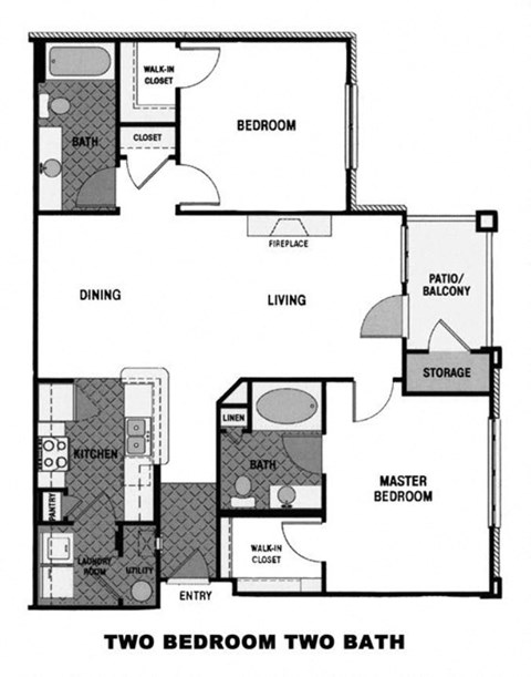 a floor plan of a two bedroom two bathroom floor plan with roommates