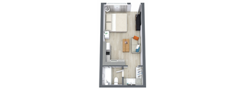 a floor plan of a bedroom with a bathroom and a living room