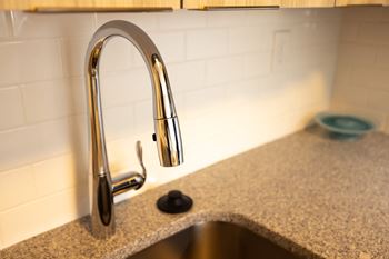 a kitchen sink with a chrome faucet on a granite counter top at The Teale, Kissimmee, FL, 34746
