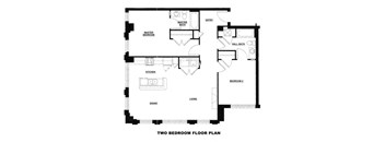 a floor plan of a two bedroom floor plan with a bathroom and a living room