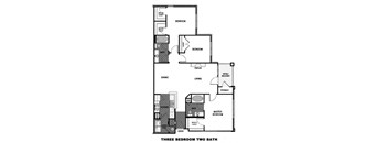 a floor plan of three bedrooms two baths and two bathrooms