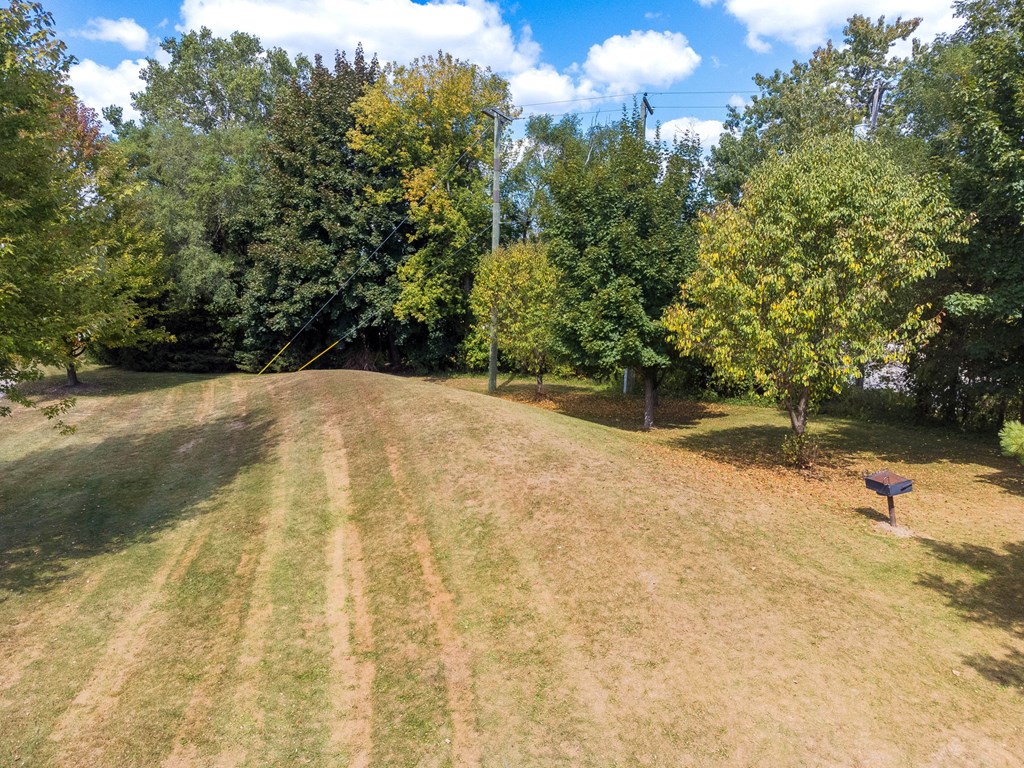 A park with a bench and trees.
