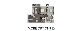 A floor plan of a small apartment with a living room, kitchen, dining area, and two bedrooms.