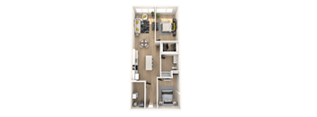 2 bedroom floor plan at apartments in Royal Oak, MI | Main Living Apartments in Royal Oak, MI