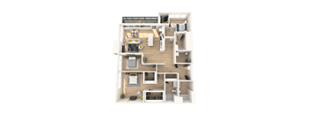 3 bedroom floor plan at apartments in Royal Oak, MI | Main Living Apartments in Royal Oak, MI