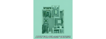 A poster advertising a waitlist for 2027 with a floor plan of a room.