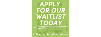 A green poster encouraging people to apply for a waitlist.