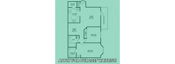 A floor plan of a house with a living room, dining room, kitchen, and two bedrooms, with an entry and pantry/utility closet.