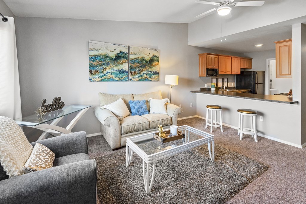 Spacious living room at Arbor Glen Apartments in East Lansing, MI near Michigan State University.