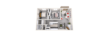 2 bedroom 1 bathroom floor plan at Berrytree Apartments in East Lansing near Michigan State University