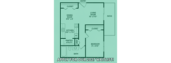 A floor plan of a house with a kitchen, living room, dining room, pantry, and bath.