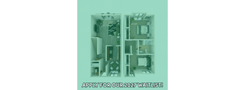 A poster advertising a waitlist for 2027 with a floor plan of a house.
