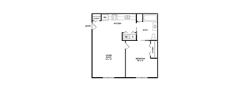 1 bedroom 1 bath floor plan at Cedar Greens Apartments in East Lansing near Michigan State University