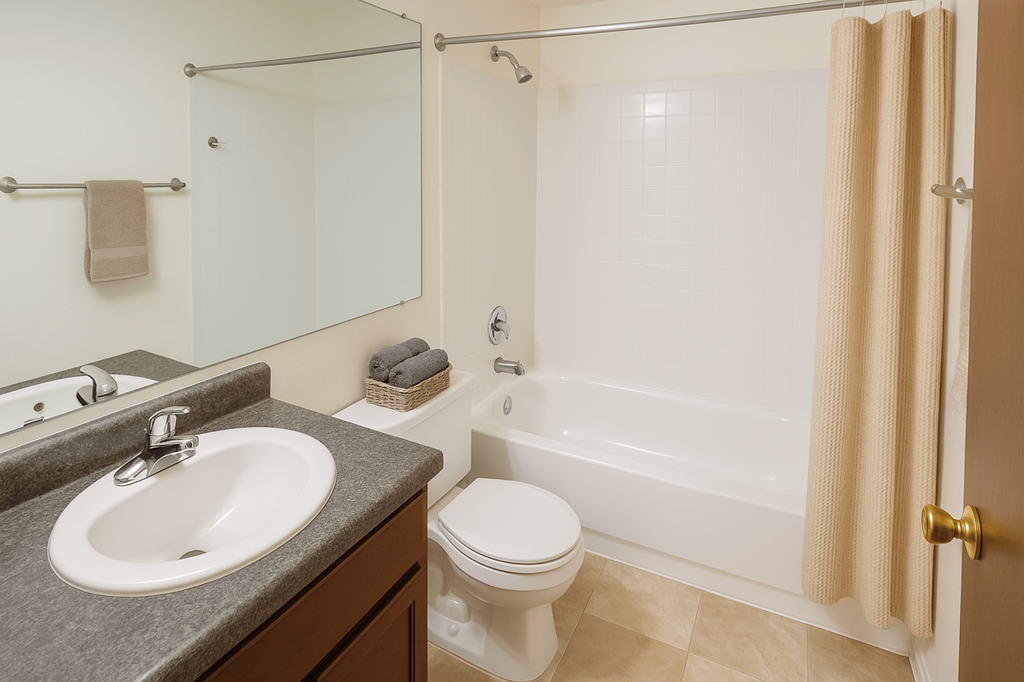 A bathroom with a toilet, sink, and bathtub.