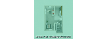 A poster with a waitlist for 2027 in a bathroom setting.