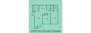 A floor plan of a house with a call to action to apply for a waitlist.