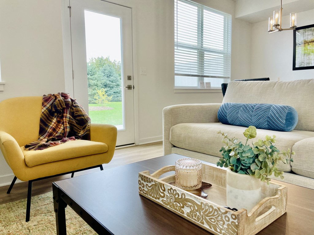 Living room in townhome at Elmwood Lake Apartments in Hudsonville MI