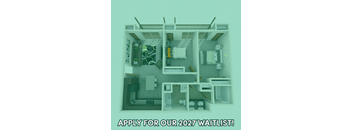 A poster advertising a waitlist for 2027 with a cutaway drawing of a house.