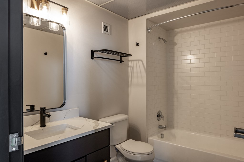 a bathroom with a sink and a toilet and a bath tub