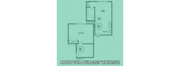 A floor plan of a two-level apartment with a living room, dining area, kitchen, bedroom, and closet.