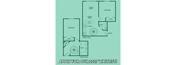 A floor plan of a house with two bedrooms, a living room, a dining area, a kitchen, a bathroom, and two closets.