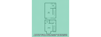 A floor plan for a two-story home with a living room, kitchen, and two bedrooms.