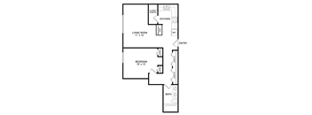1 bedroom 1 bathroom floor plan at River Park Apartments in East Lansing near Michigan State University