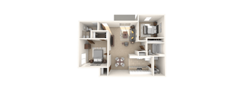 2 Bedroom floor plan at Summerhill Estates Apartments in Lansing, MI