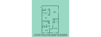 A floor plan of a house with a dining room, kitchen, living room, and two bedrooms.