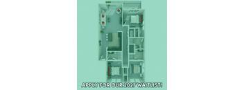 A floor plan of an apartment complex with the text "APPLY FOR OUR 2027 WAITLIST!"